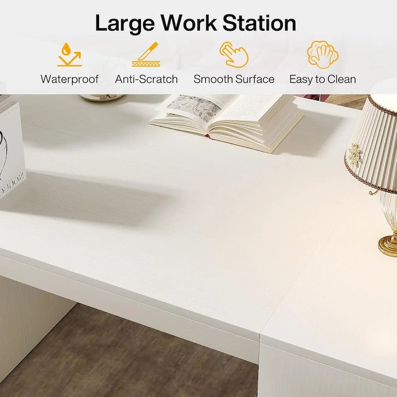 Bureau d'ordinateur de direction de 157 cm (62 pouces), grand bureau avec étagères, bureau d'écriture