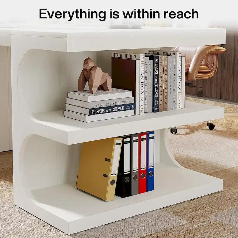 Bureau d'ordinateur de direction de 157 cm (62 pouces), grand bureau avec étagères, bureau d'écriture