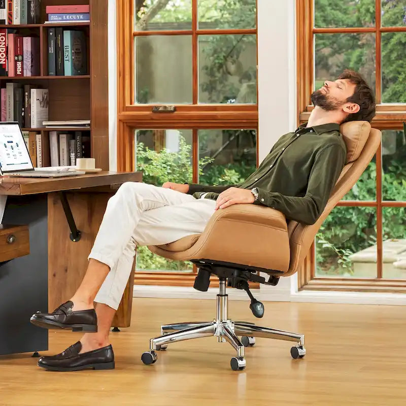 Chaise de bureau pivotante moderne Glitzhome à dossier haut réglable et à roulettes, ergonomique