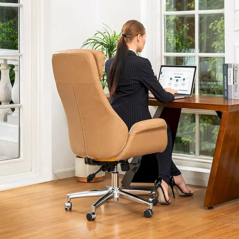 Chaise de bureau pivotante moderne Glitzhome à dossier haut réglable et à roulettes, ergonomique