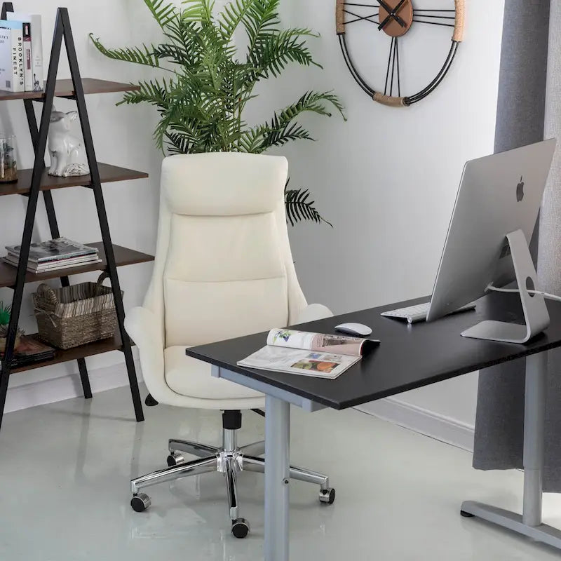 Chaise de bureau pivotante moderne Glitzhome à dossier haut réglable et à roulettes, ergonomique