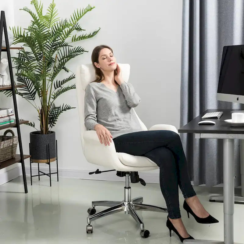 Chaise de bureau pivotante moderne Glitzhome à dossier haut réglable et à roulettes, ergonomique