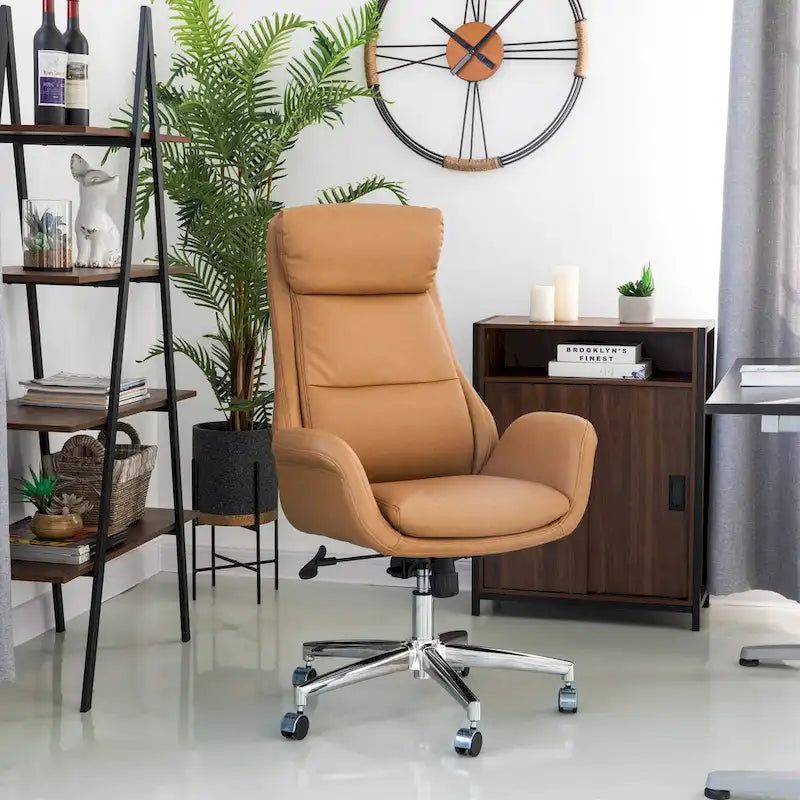 Chaise de bureau pivotante moderne Glitzhome à dossier haut réglable et à roulettes, ergonomique