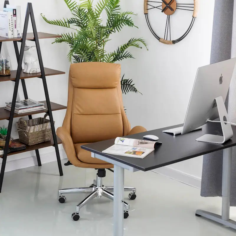 Chaise de bureau pivotante moderne Glitzhome à dossier haut réglable et à roulettes, ergonomique