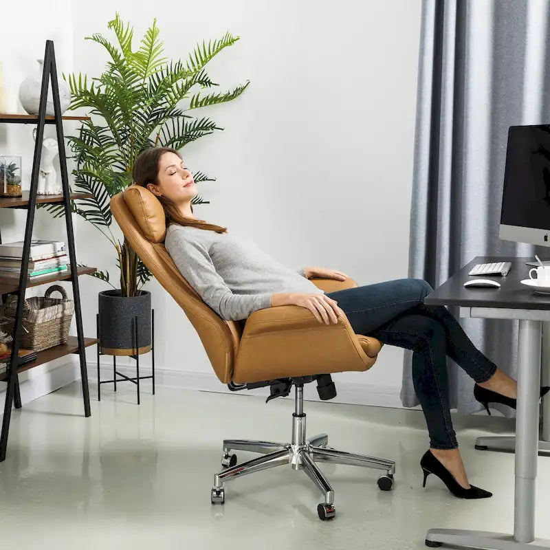 Chaise de bureau pivotante moderne Glitzhome à dossier haut réglable et à roulettes, ergonomique