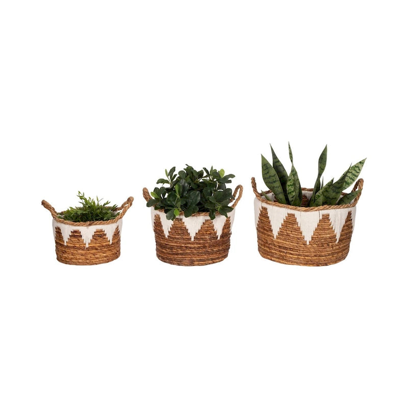 Sagebrook Home Coastal Banana Leaf, Set of Three, Nomad Baskets, Natural Finish - 14  x 14  x 10 