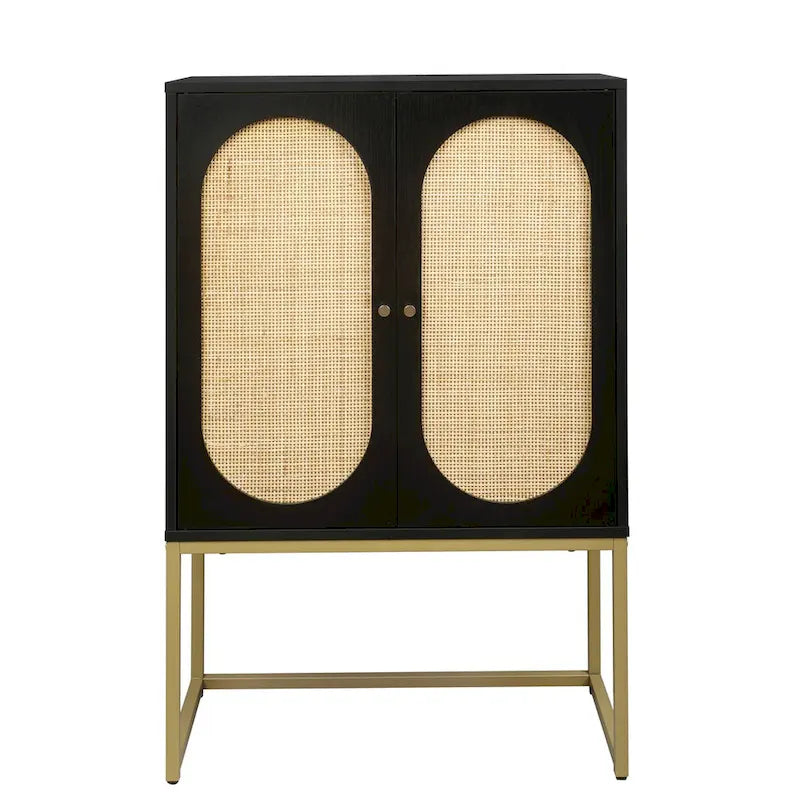 Armoire à 2 portes, armoire haute en rotin à 2 portes, étagère réglable intégrée, montage facile, meuble autoportant pour salon