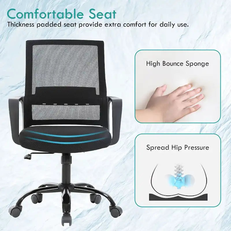 Fauteuil de bureau pivotant ergonomique Addison moderne à hauteur réglable avec soutien lombaire