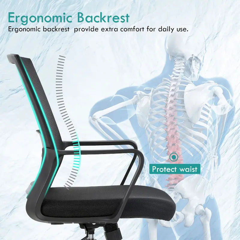 Fauteuil de bureau pivotant ergonomique Addison moderne à hauteur réglable avec soutien lombaire