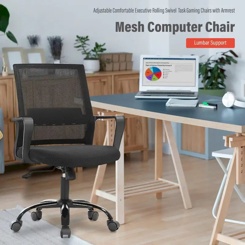 Fauteuil de bureau pivotant ergonomique Addison moderne à hauteur réglable avec soutien lombaire