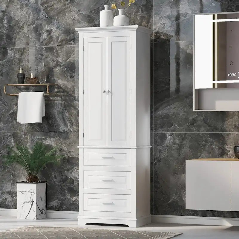 Armoire de rangement haute à trois tiroirs pour salle de bain/bureau, blanche