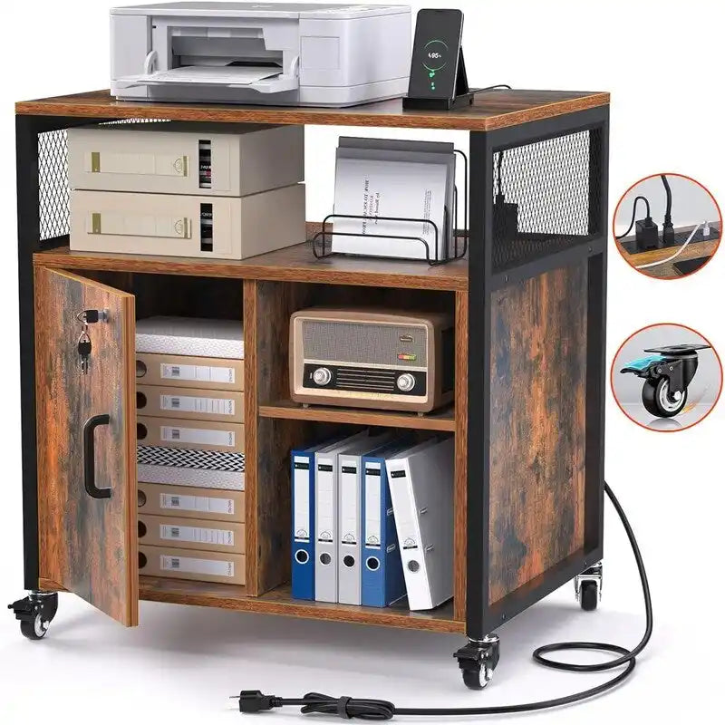 Braking Wheels Filing Cabinet with Lock - 25.59 D x 5.12 W x 19.29 H