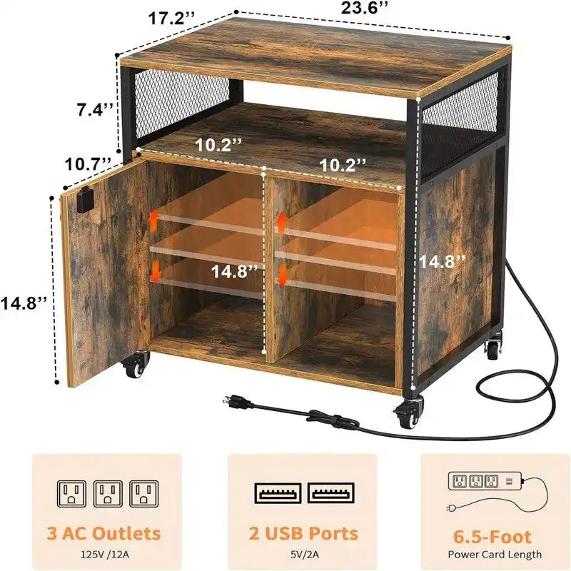 Classeur à roulettes avec frein et serrure - 25,59 cm (P) x 5,12 cm (L) x 19,29 cm (H)
