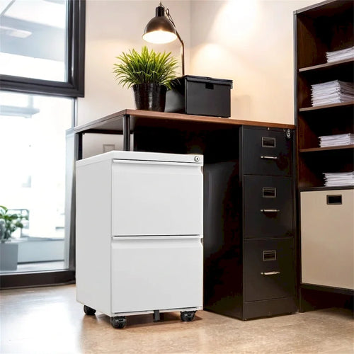 Classeur à deux tiroirs avec serrure, classeur métallique à roulettes sous bureau