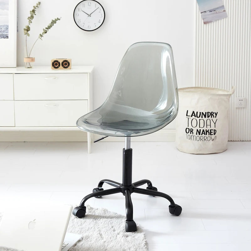 Chaise de bureau réglable à roulettes en acrylique sans accoudoirs pour style de vie urbain