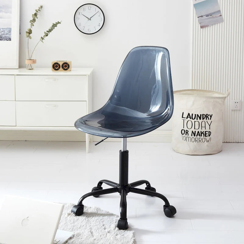 Chaise de bureau réglable à roulettes en acrylique sans accoudoirs pour style de vie urbain