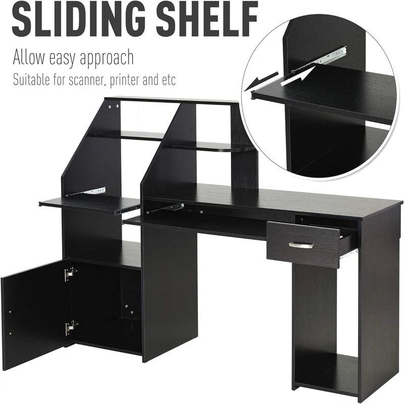 Bureau d'ordinateur avec étagères de rangement