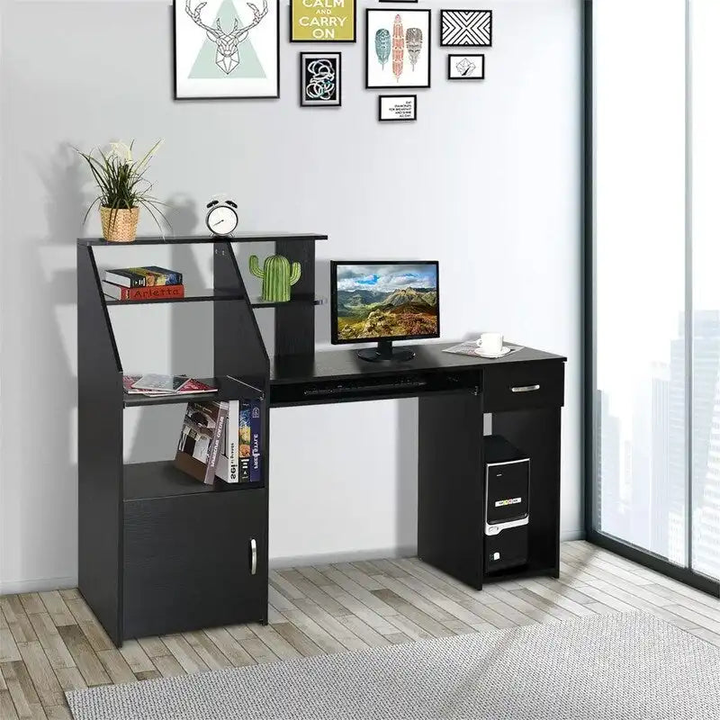 Bureau d'ordinateur avec étagères de rangement