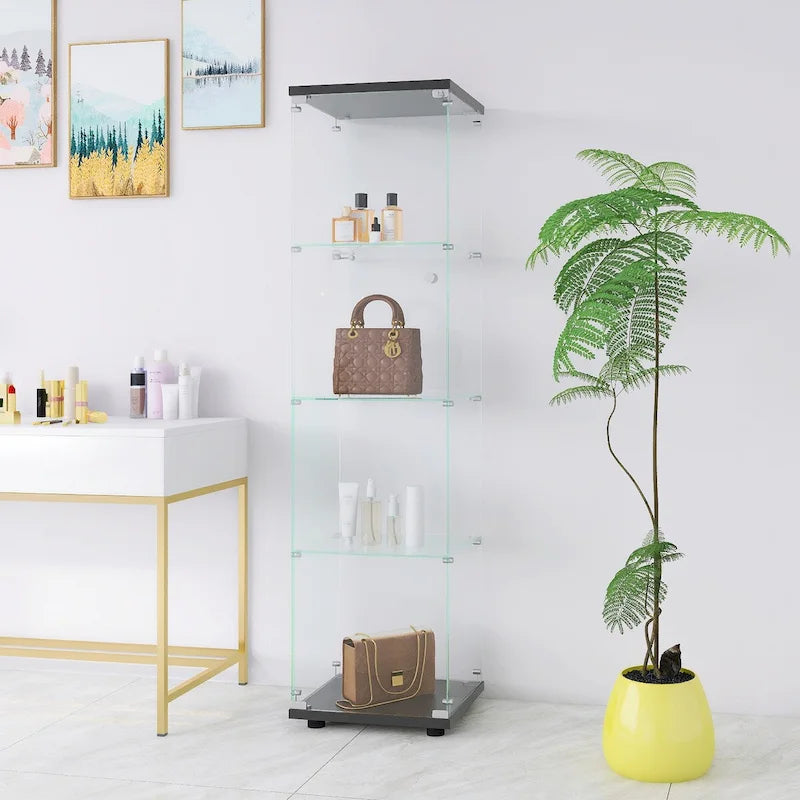 Vitrine vitrée à 4 étagères avec porte