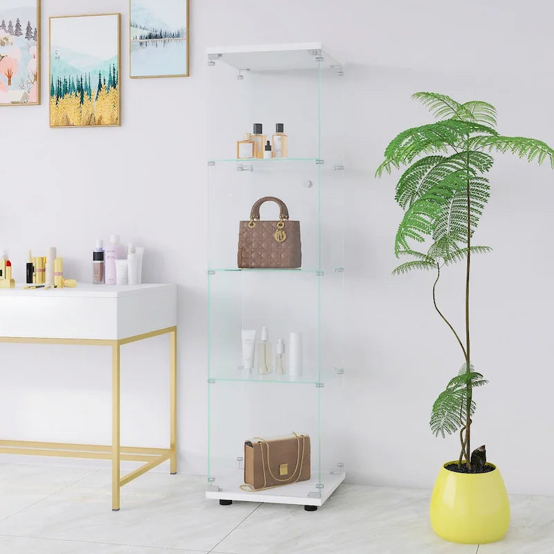 Vitrine vitrée à 4 étagères avec porte