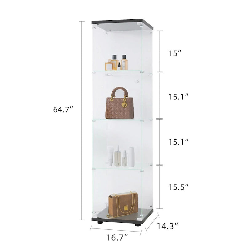 Vitrine vitrée à 4 étagères avec porte