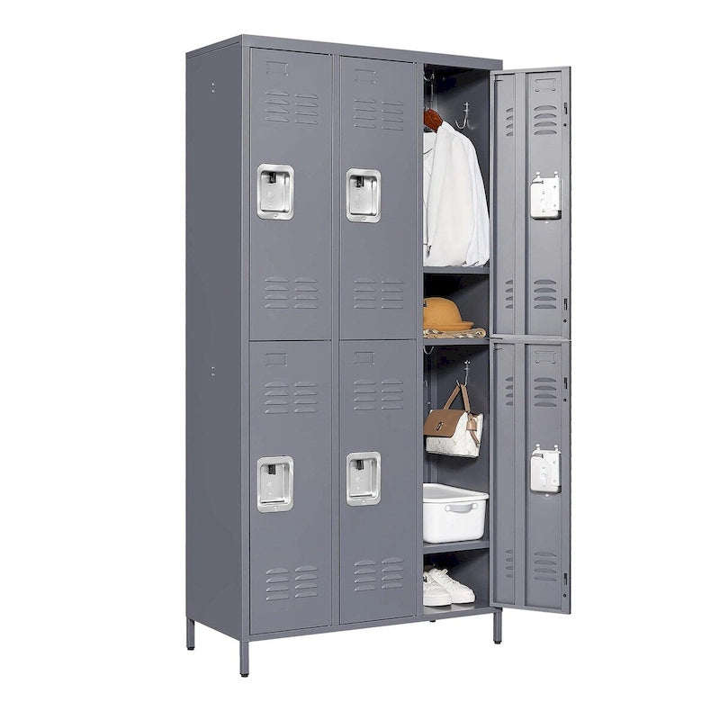 Casier métallique à 6 portes (72 po H) avec serrure pour employés, armoire de rangement pour la maison, la salle de sport, le bureau, l'école ou le garage, gris