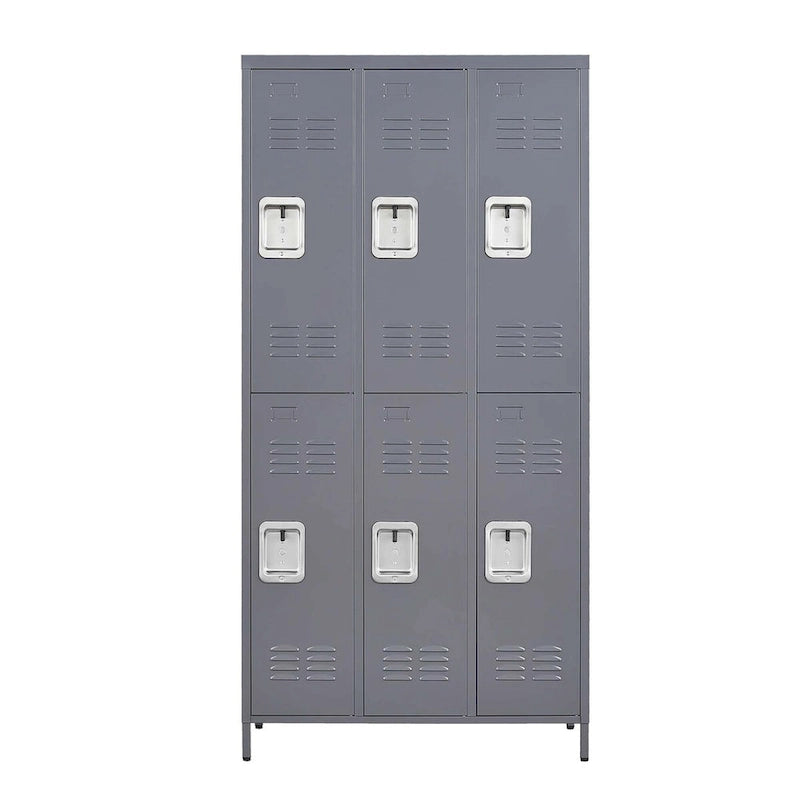 Casier métallique à 6 portes (72 po H) avec serrure pour employés, armoire de rangement pour la maison, la salle de sport, le bureau, l'école ou le garage, gris