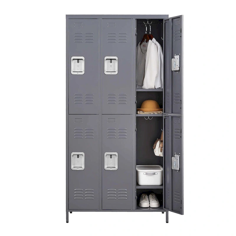 Casier métallique à 6 portes (72 po H) avec serrure pour employés, armoire de rangement pour la maison, la salle de sport, le bureau, l'école ou le garage, gris
