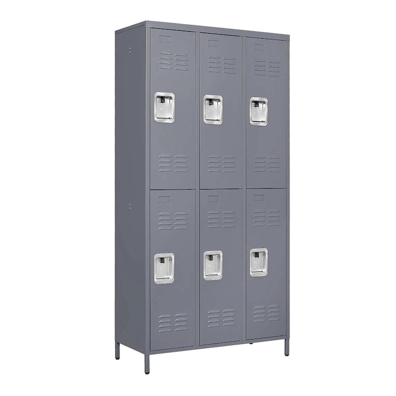 Casier métallique à 6 portes (72 po H) avec serrure pour employés, armoire de rangement pour la maison, la salle de sport, le bureau, l'école ou le garage, gris