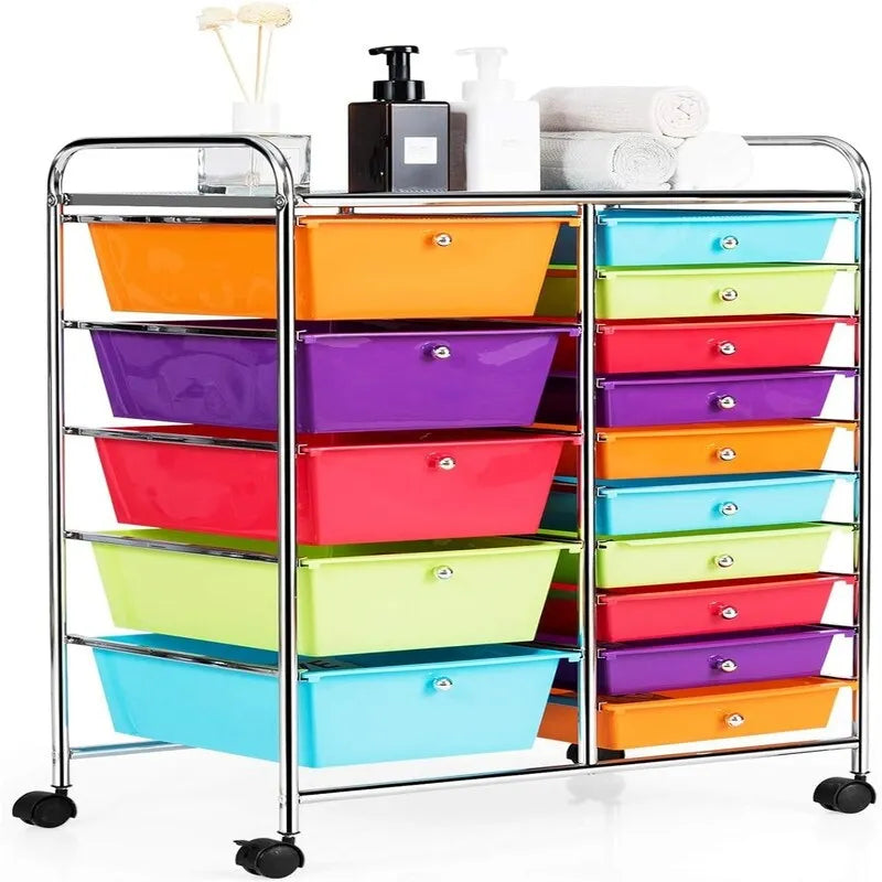 Chariot de rangement à 15 tiroirs - 14,5 cm P x 25 cm L x 34,5 cm H