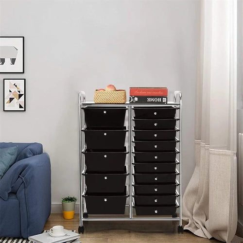 Chariot de rangement à 15 tiroirs - 14,5 cm P x 25 cm L x 34,5 cm H