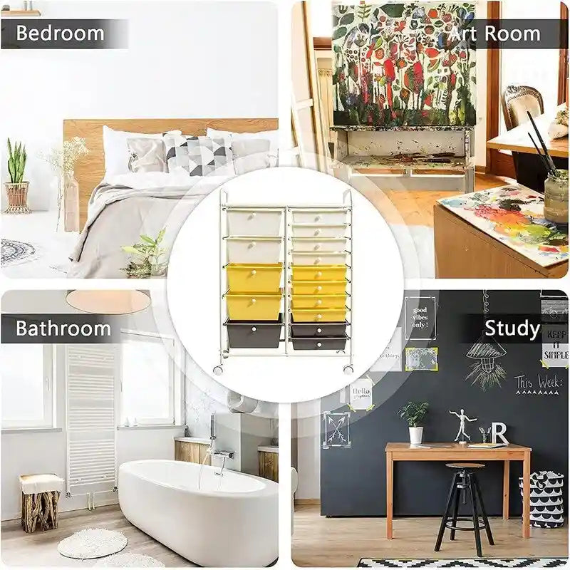 Chariot de rangement à 15 tiroirs - 14,5 cm P x 25 cm L x 34,5 cm H