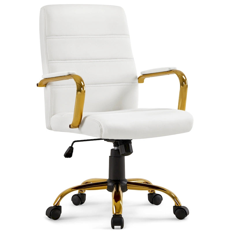 Fauteuil de bureau Yaheetech à dossier mi-haut avec structure dorée, revêtement en PU blanc - Non disponible