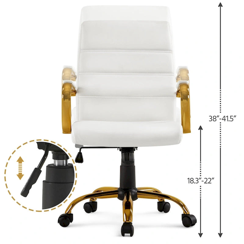 Fauteuil de bureau Yaheetech à dossier mi-haut avec structure dorée, revêtement en PU blanc - Non disponible