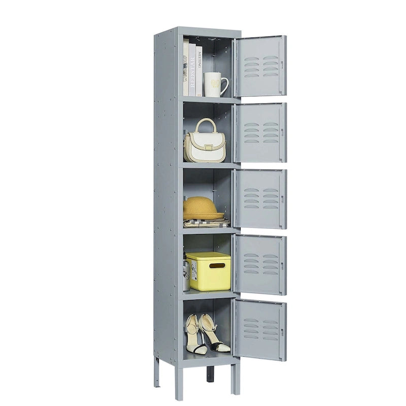 Casier métallique à 5 portes de 66 cm de haut avec serrure pour employés, armoire de rangement pour la maison, la salle de sport, le bureau, l'école ou le garage, gris