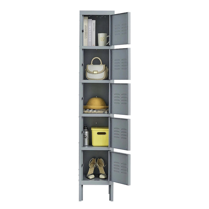 Casier métallique à 5 portes de 66 cm de haut avec serrure pour employés, armoire de rangement pour la maison, la salle de sport, le bureau, l'école ou le garage, gris