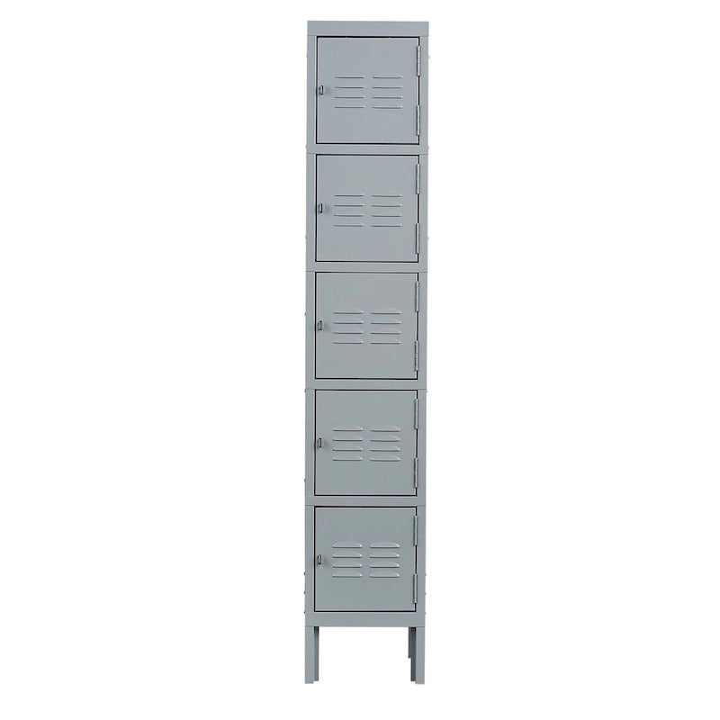 Casier métallique à 5 portes de 66 cm de haut avec serrure pour employés, armoire de rangement pour la maison, la salle de sport, le bureau, l'école ou le garage, gris
