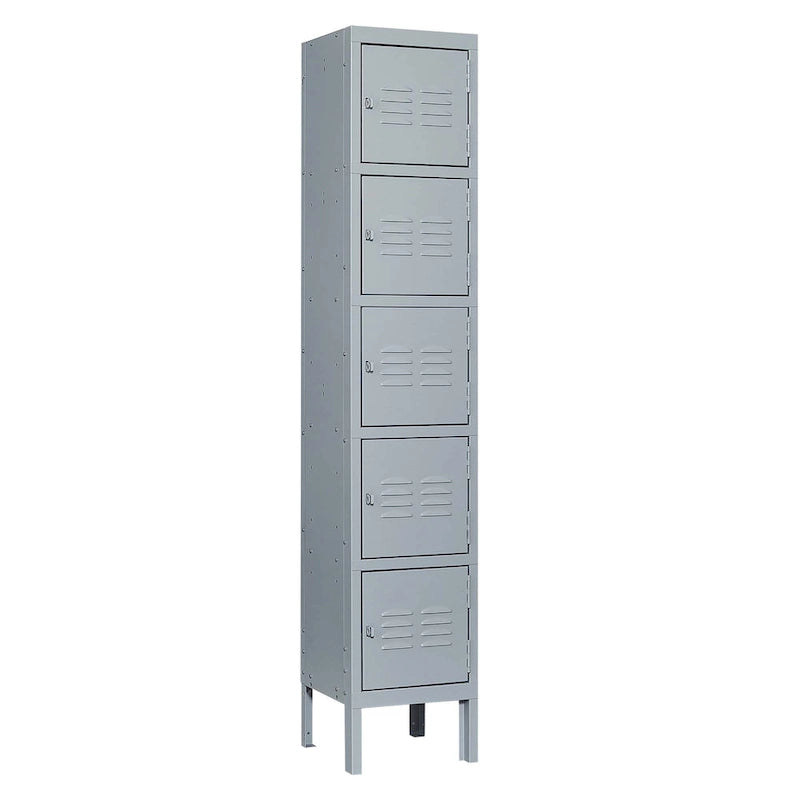 Casier métallique à 5 portes de 66 cm de haut avec serrure pour employés, armoire de rangement pour la maison, la salle de sport, le bureau, l'école ou le garage, gris