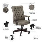 Fauteuil de bureau capitonné à dossier haut Salinas avec accoudoirs, par Bush Furniture