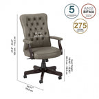 Fauteuil de bureau capitonné à dossier haut Salinas avec accoudoirs, par Bush Furniture