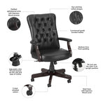 Fauteuil de bureau capitonné à dossier haut Salinas avec accoudoirs, par Bush Furniture
