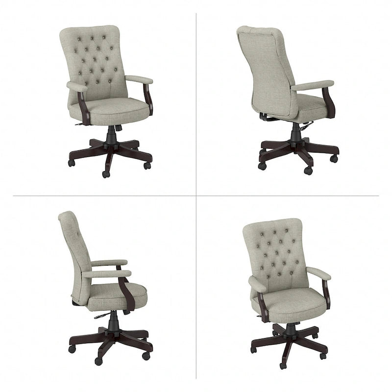 Fauteuil de bureau capitonné à dossier haut Salinas avec accoudoirs, par Bush Furniture