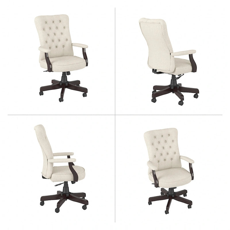Fauteuil de bureau capitonné à dossier haut Salinas avec accoudoirs, par Bush Furniture