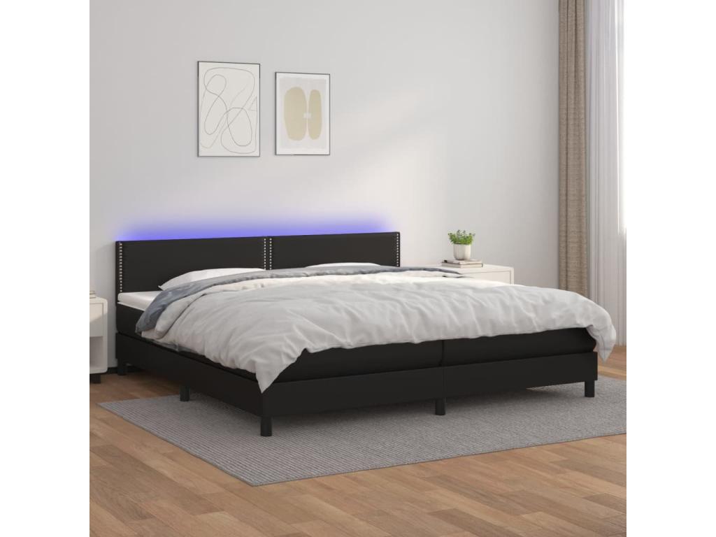 Sommier tapissier avec matelas et LED Noir 200x200cm Similicuir