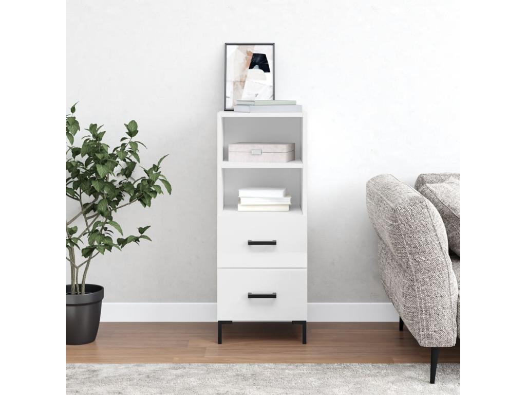 Buffet Blanc Brillant 34,5x34x90 cm Bois d'ing¨¦nierie