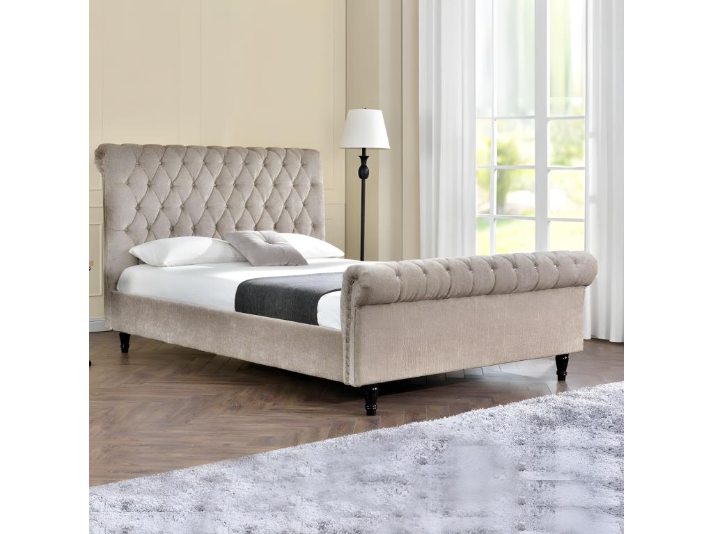 Lit Meublita Luxe Velours - Tissu Beige - 160x200 cm