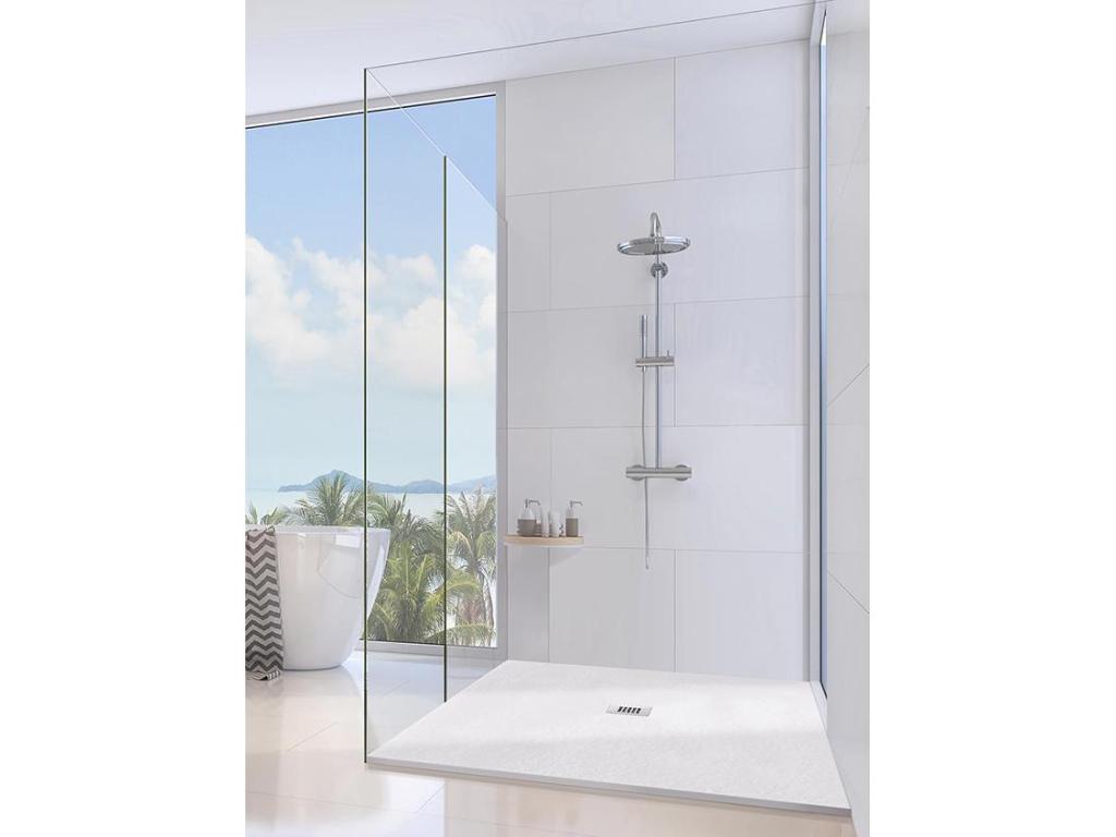 Receveur de Douche 75x100 cm Vertchez Extra Slim Blanc En R¨¦sine Synth¨¦tique et Poudre de Marbre Avec Vidange Libre