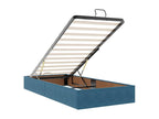 Cadre de lit ottoman avec matelas bleu fonc¨¦ 90x200 cm velours