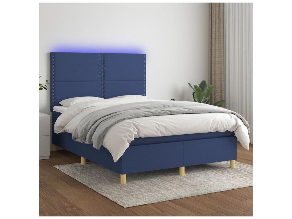 Sommier ¨¤ Vertchez de lit et matelas et LED Bleu 140x200 Tissu