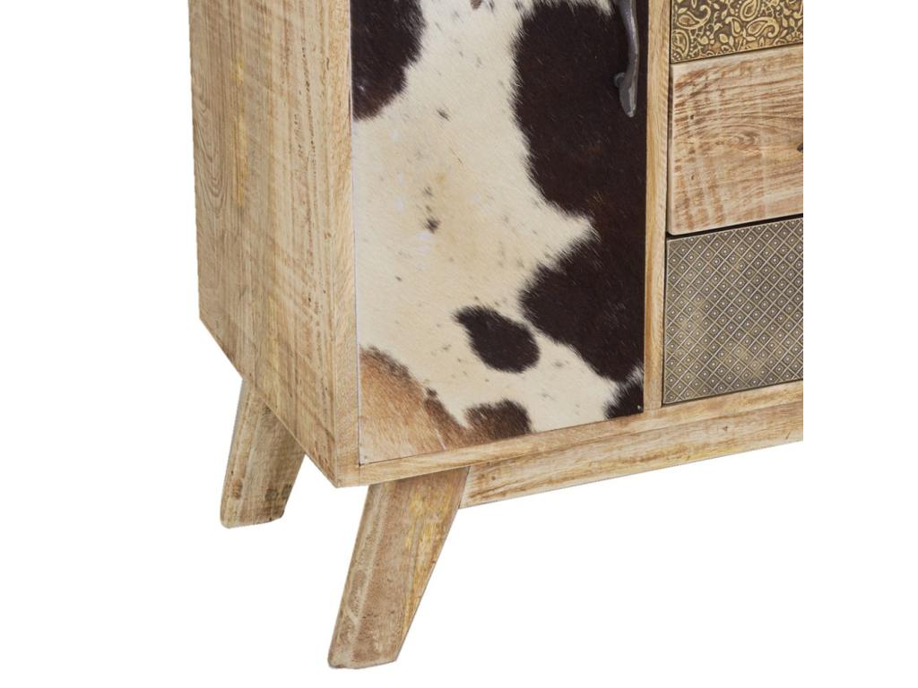 Commode en manguier et peau de vache
